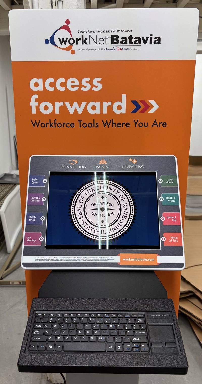 One of 15 workNet Batavia's new job kiosks, intended to be one-stop career and job source centers for residents of Kane, Kendall and DeKalb counties. The kiosks will be unveiled at a ceremony 4 p.m. Tuesday, Sept. 30, at the Aurora Quad County Urban League, 1685 N Farnsworth Ave., Aurora.