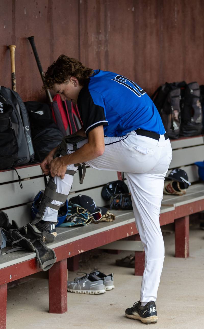 St. Charles North catcher Langdon Straub prepares to take the field during the Class 4A Regional semifinal against Batavia at Batavia High School on Thursday, May 29, 2025.