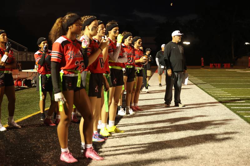 Bradley-Bourbonnais players watch the game during the Boilermakers' 60-7 victory over Joliet Central in the season opener on Aug. 25, 2025.