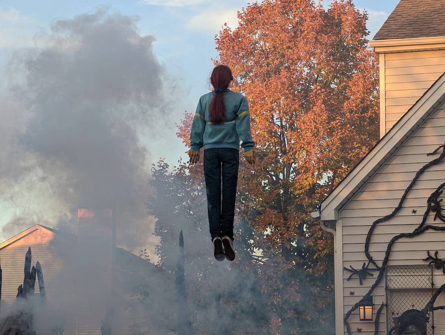 Dave Appel and Aubrey Appel gave a sneak peek of their Halloween yard display for 2022 on social media, which featured Sadie Sink’s Max Mayfield from “Stranger Things” seemingly floating in the air. The video went viral and people have since flocked to see it. The "floating Max" display is seen on Saturday, Oct. 29, 2022.