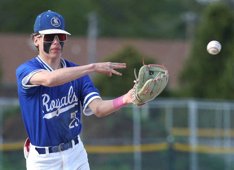 Hinckley-Big Rock's Skyler Janeski throws to third during their game against Indian Creek Monday, April 29, 2024, at Indian Creek High School.