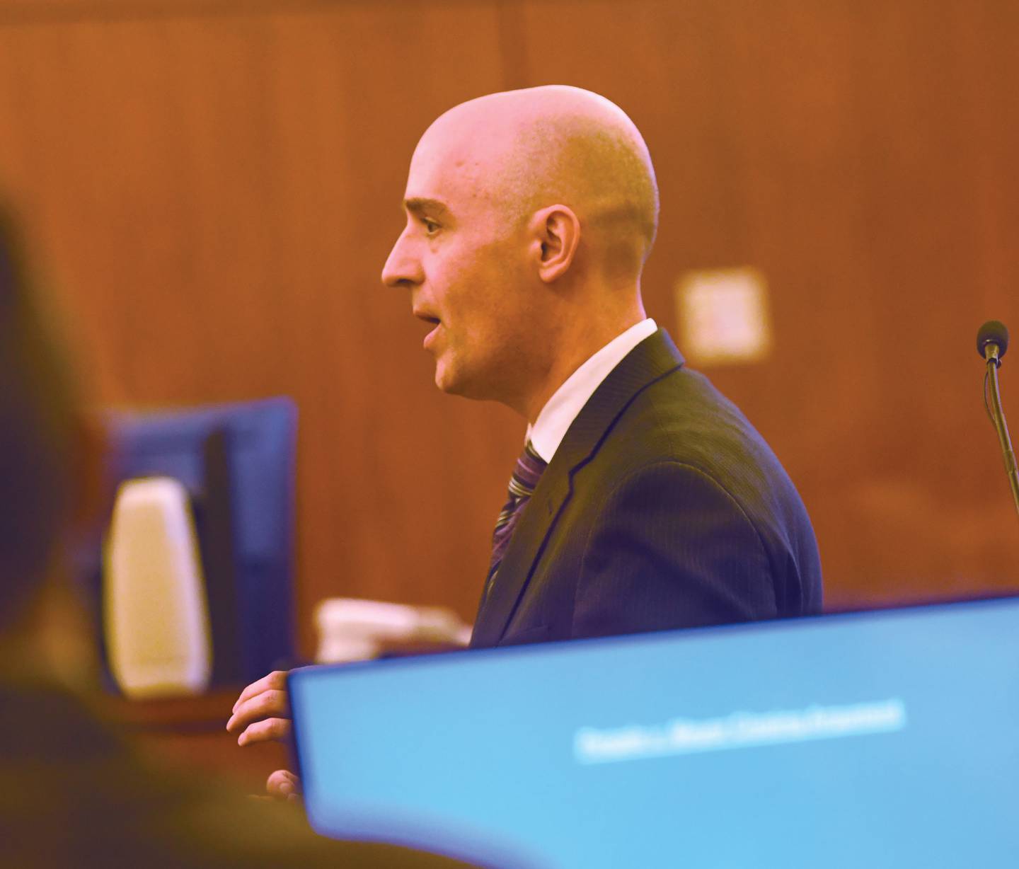 Assistant Ogle County State's Attorney Matthew Leisten gave the first closing argument for the state during the muder-arson trial of Duane "DC" Meyer on Monday, Jan. 26, 2026 at the Ogle County Judicial Center in Oregon.