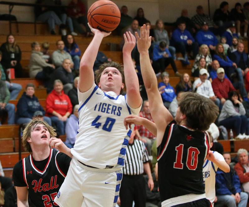 Princeton's Wyatt Koning eyes the hoop as Hall's Greyson Bickett defends on Friday, Jan. 26, 2024 at Princeton High School.