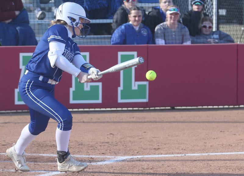 Princeton's Kelsea Klingenberg makes contact with the ball against L-P on Tuesday, March 25, 2025 at the L-P Athletic Complex in La Salle.