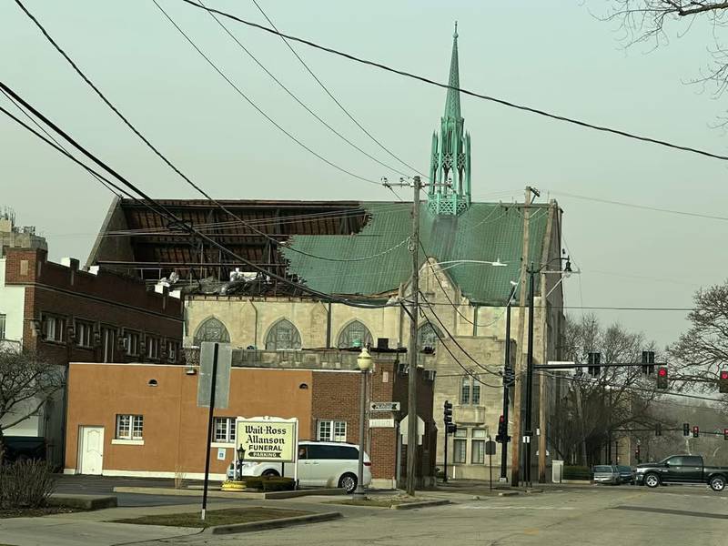 In Elgin, the 100-year-old First United Methodist Church lost much of its roof in the storm that hit the night of Friday, March 14, 2025.
