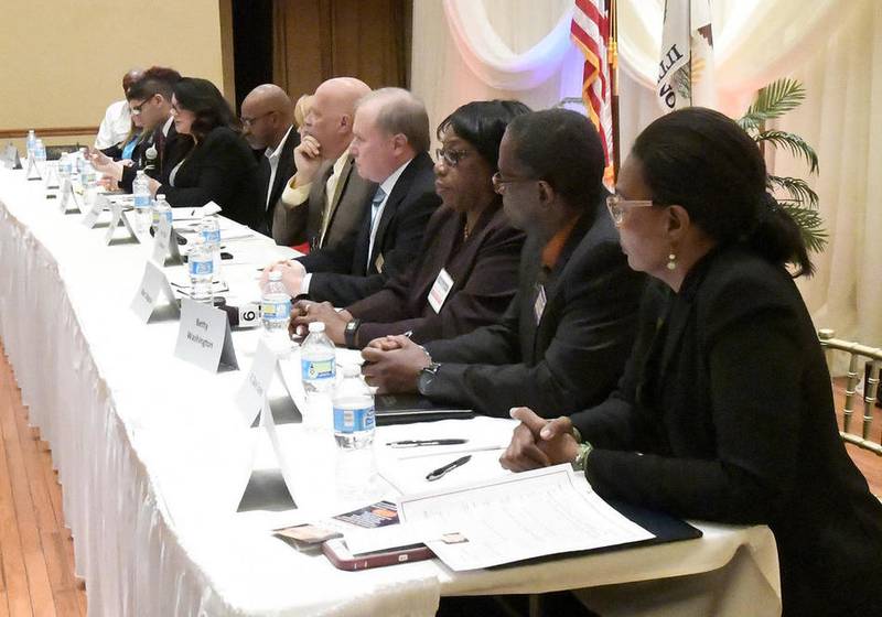 Council Candidate Brooke Hernandez-Brewer speaks Wednesday during the Council Candidates Forum at the Jacob Henry Mansion in Joliet.