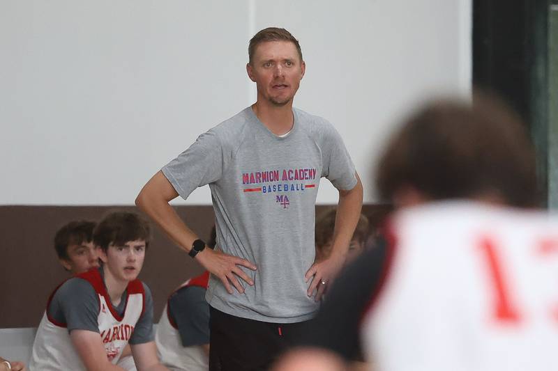 Marmion head coach Joe Piekarz watches the game against Minooka at the 37th Morris Boys Shootout on Tuesday, June 25, 2024.