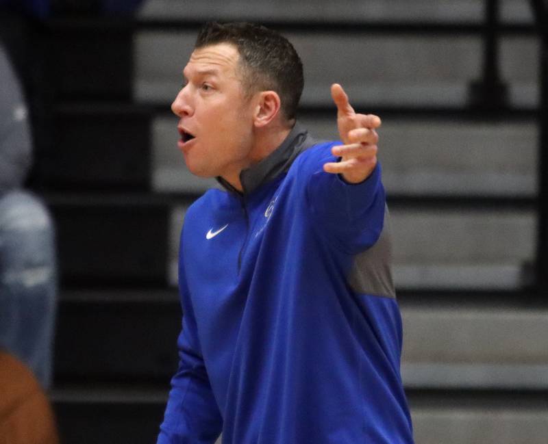 Burlington Central’s Head Coach Brett Porto guides the Rockets in varsity boys basketball on Tuesday, Feb. 4, 2025, at  McHenry High School  in McHenry.