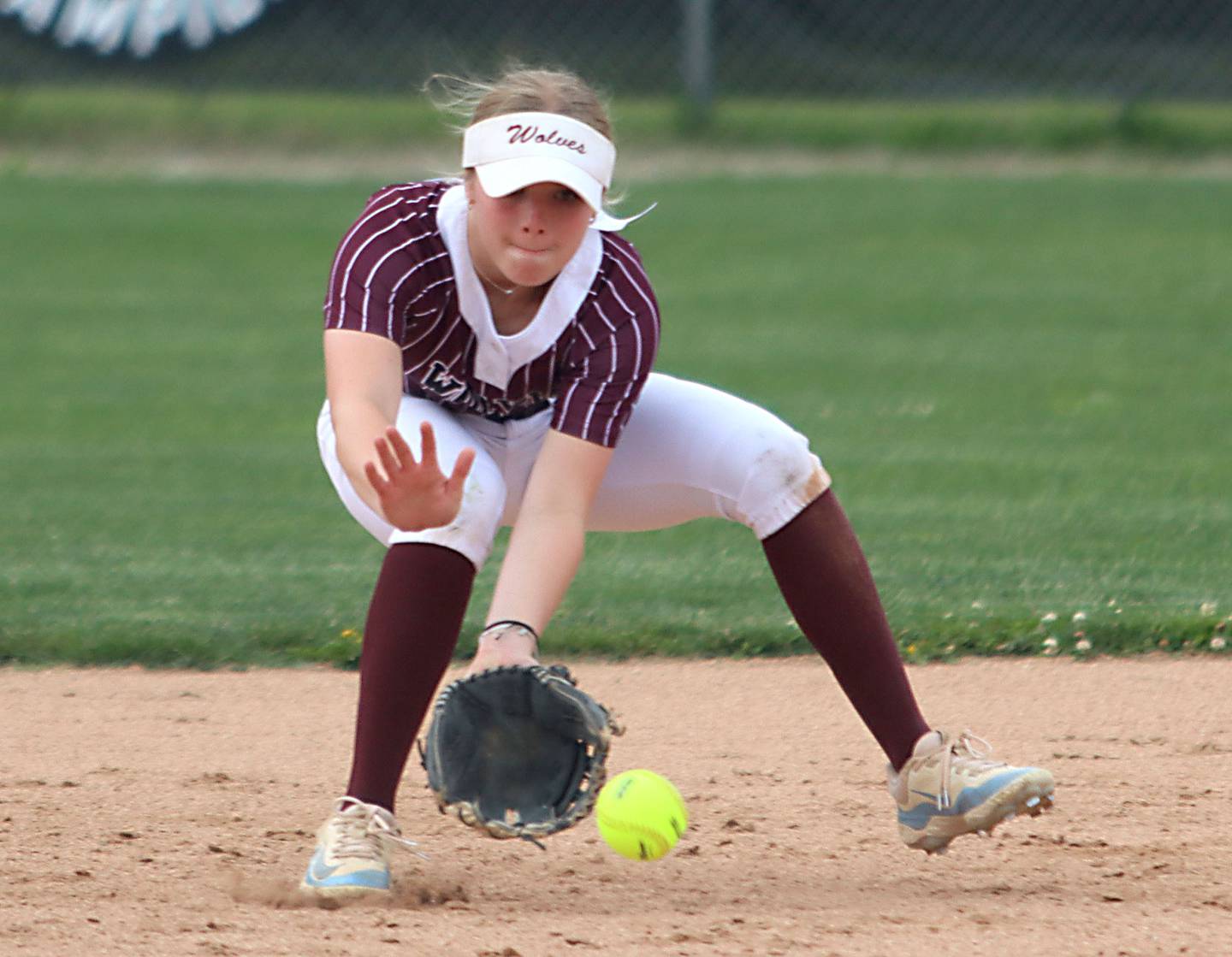 Prairie Ridge’s Ady Kiddy snags a grounder in IHSA Class 3A Supersectional softball action at Kaneland High School in Maple Park on Monday, June 9, 2025.