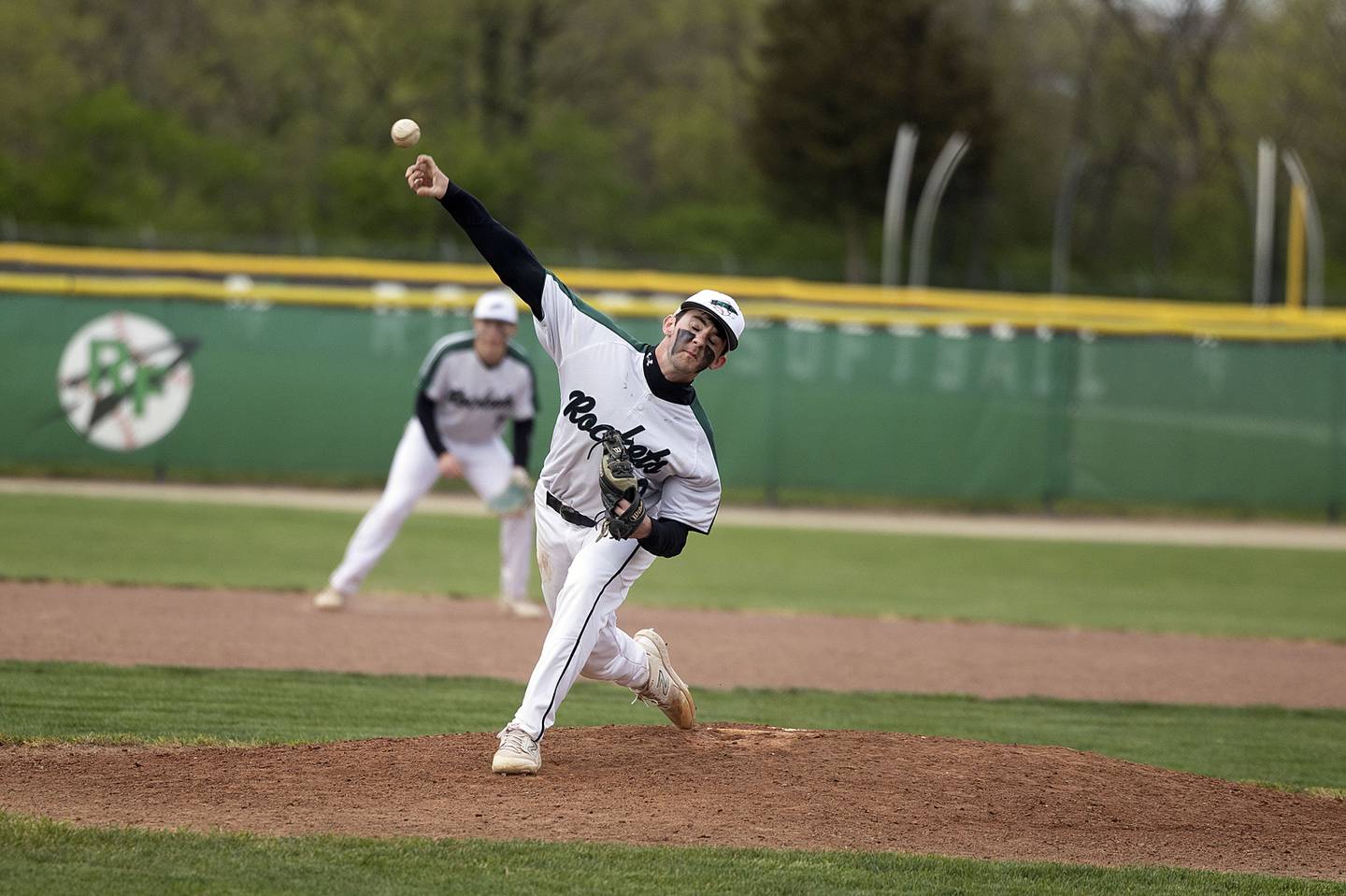 Rock Falls’ Brady Richards fires a pitch against Oregon Tuesday, May 2, 2023.
