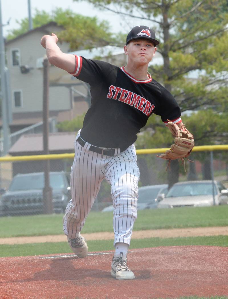 Fulton's Don Kramer came in to pitch in relief against River Ridge/Scales Mound's at the 1A Lena-Winslow Sectional on Saturday, May 31, 2025.