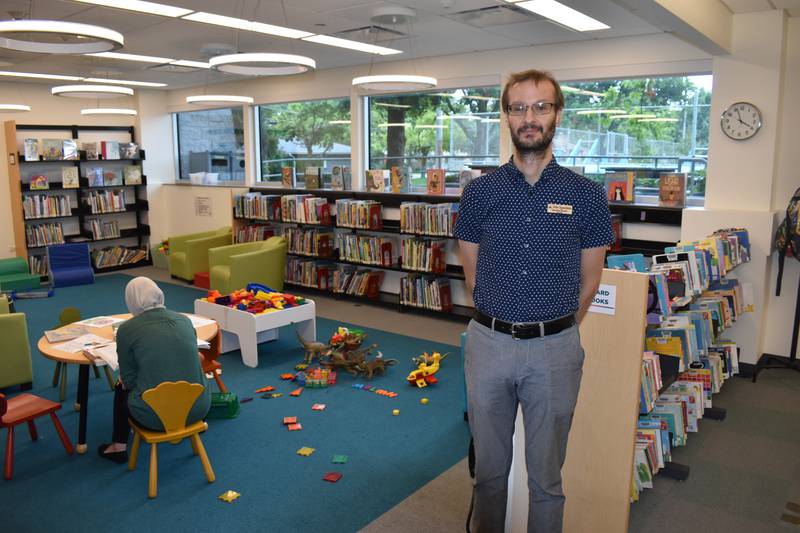 La Grange Park Public Library Executive Director Gabe Oppenheim stands near an expanded children’s department that was part of the library's $5.1 million renovation. A grand reopening party is planned for Saturday.