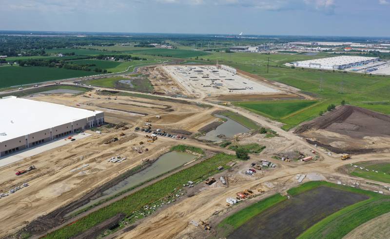 An aerial view of the construction of NorthPoint near the intersection of Noel Road and Illinois Route 53 in Elwood. NorthPoint is developing the Third Coast Intermodal Hub, a warehouse development of more than 2,000 acres stretching from Joliet to Elwood.
