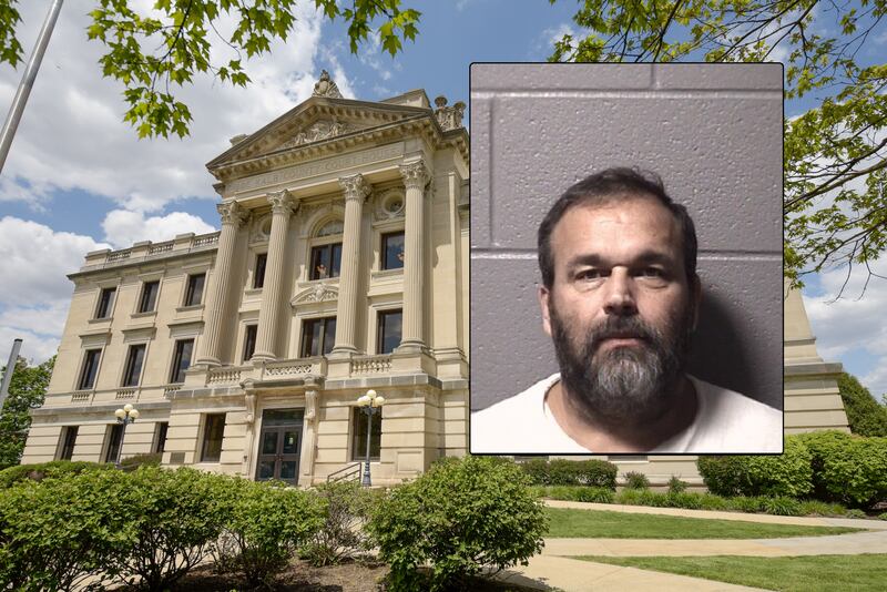 Richard W. Morningstar, 48, of the 300 block of County Road 4 in Calhoun, Tennessee, formerly of the 9200 block of Route 64 in Sycamore, is charged with predatory criminal sexual assault of a child, a class X felony, and aggravated criminal sexual abuse, a class 1 felony stemming from incidents alleged between 2014 and 2017. If convicted of the class X felony, Morningstar could face up to 30 years in jail. (Inset photo provided by DeKalb County Jail, courthouse photo by Mark Black for Shaw Local)