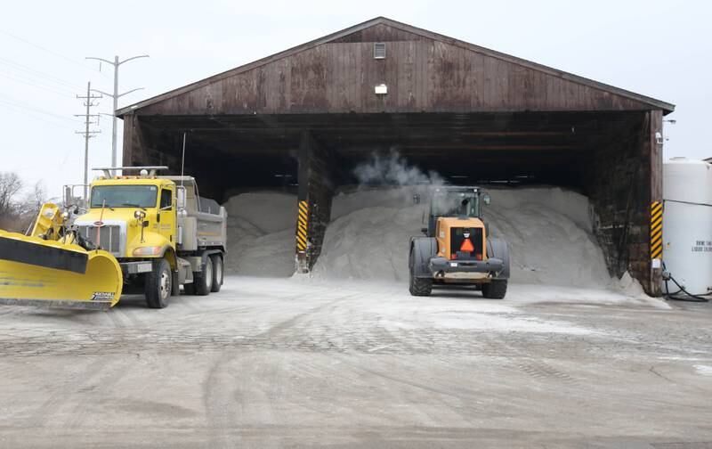 Shaw Local file photo – A loader scoops salt to fill a truck Tuesday, Dec. 20, 2022, at the DeKalb County Highway Department location in DeKalb.