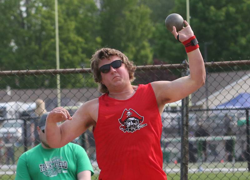 Ottawa's Michael Mills throws shot put during the Class 2A track sectional meet on Wednesday, May 17, 2023 at Geneseo High School.