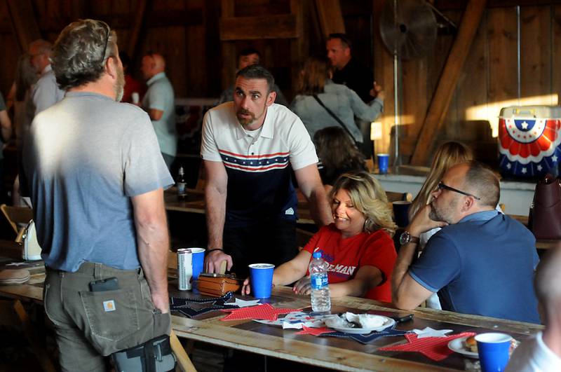 Robb Tadelman talks with supporters during his primary election night party Tuesday June 28, 2022, at the Lincoln Farmstead, 8401 Route 47 in Huntley. Tadelman was one of two Republican candidates running to be McHenry County’s next sheriff.