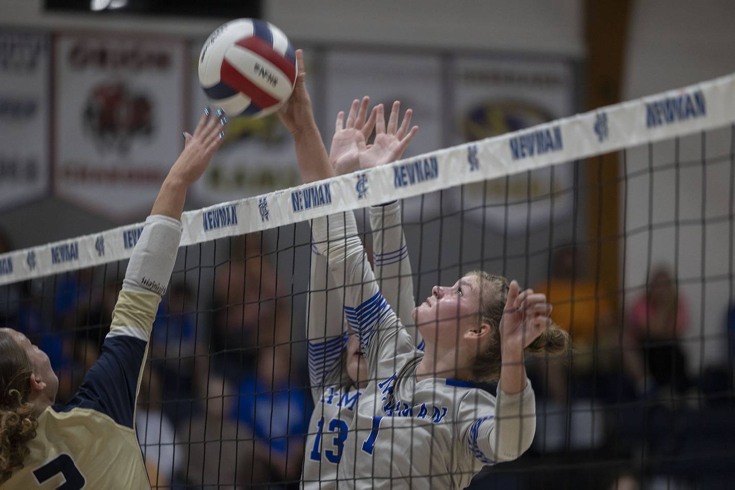 Newman’s Lauren McClain plays the ball against Mercer County Wednesday, Sept. 24, 2025.