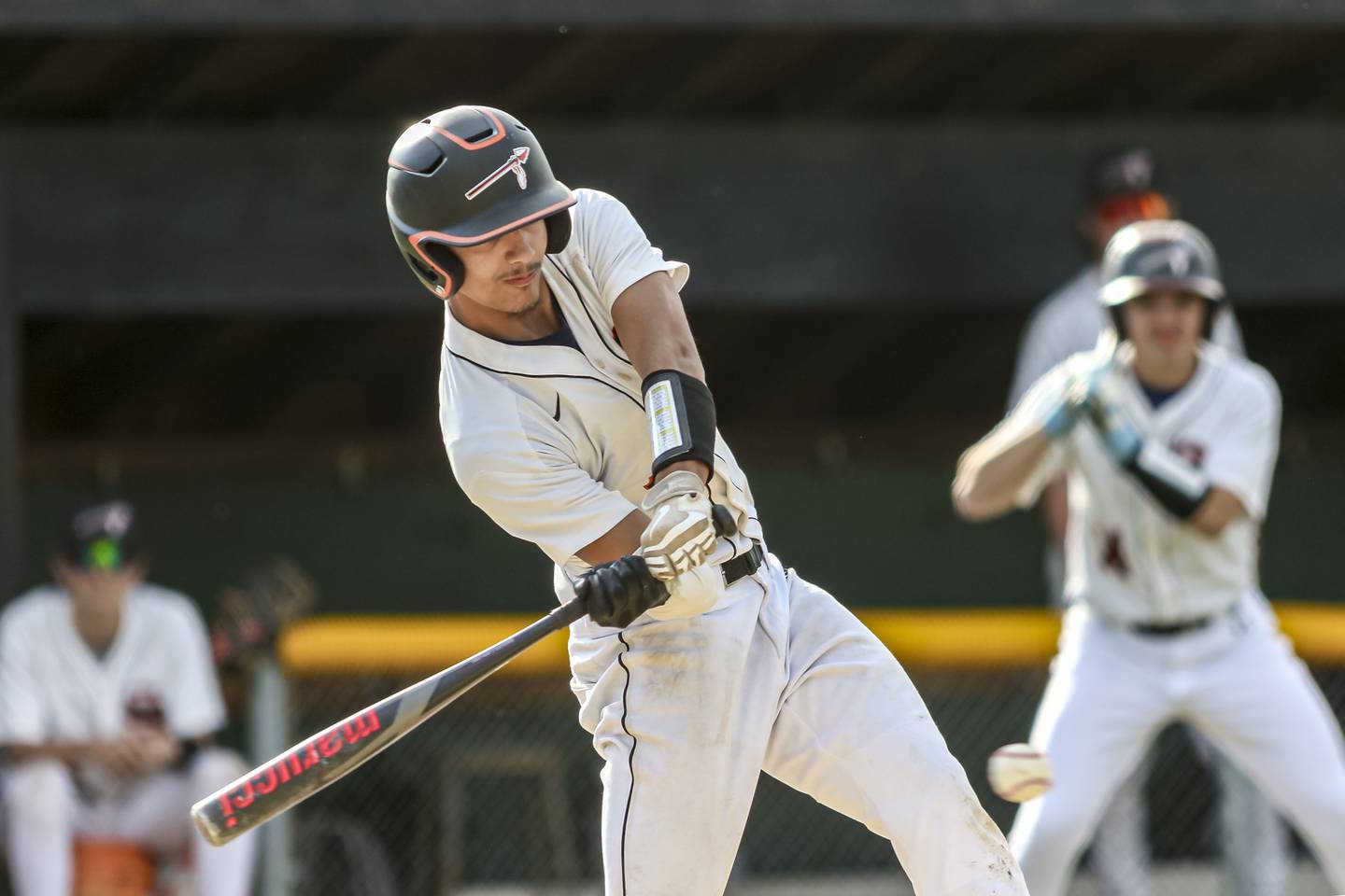 Sandwich's Alex Hernandez (1) swings at a pitch at his knees during baseball game between Marengo at Sandwich Monday, May 5, 2025 in Sandwich.