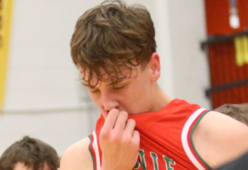 L-P's Jameson Hill reacts after loosing to Peoria during the Class 3A Sectional semifinal game on Wednesday, March 5, 2025 at Washington High School.