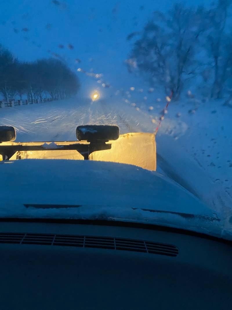 A view from a snowplow on Route 64 just west of Annie Glidden on the morning of Friday, January 12, 2024