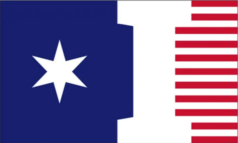 State flag finalist 1: RELATIONSHIP TO ILLINOIS:
In the fall of 2004, I lived in Chicago and was studying industrial design at UIC. My great grandfather, Harry James McCartney was an engraver in Chicago. He worked downtown at the Sears, Roebuck and Co where he illustrated and engraved images of lamps, heaters, and other household accessories that were printed on the pages of the Sears mail-order catalogue. His father was James A. McCartney, a civil war veteran from Illinois. He became the IL Attorney General from 1881-1885.

EXPLAIN THE MEANING BEHIND YOUR FLAG:
The 21 red + white stripes represent Illinois as the 21st state of this union. The blue field with the six-pointed white star represents Chicago. The negative space between the blue and white fields form the shape of an I to represent Illinois.