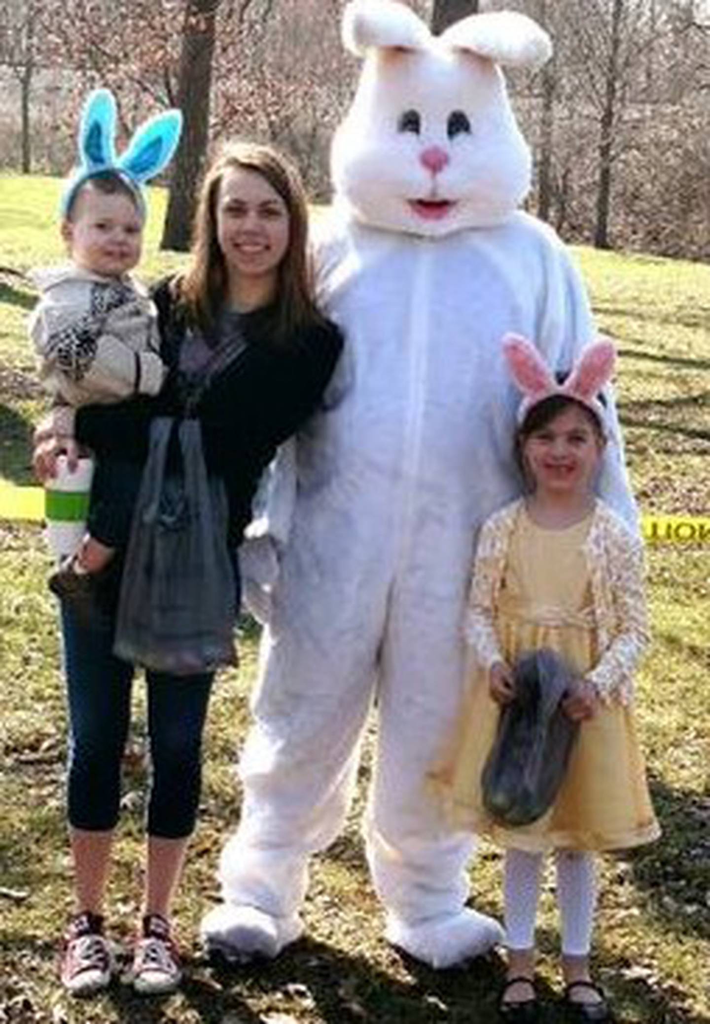 The Easter Bunny will be happy to pose for photos on Saturday, April 8 at Gould Park during the Lions Easter Egg Hunt. Irene Strickland with Garret and Grace pose with the Bunny.