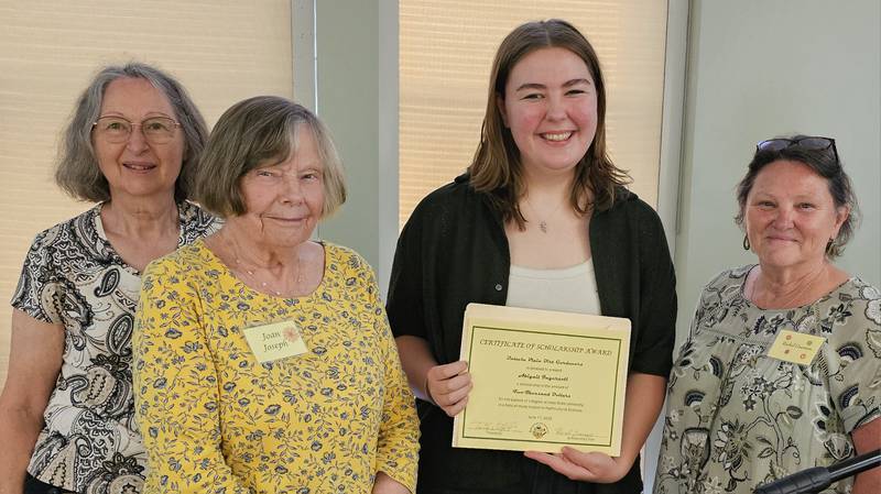 (Left to right); Batavia Plain Dirt Gardeners scholarship committee members Doris Trout, Joan Joseph, Abigail Ingersoll and committee member Rachel Guerrero