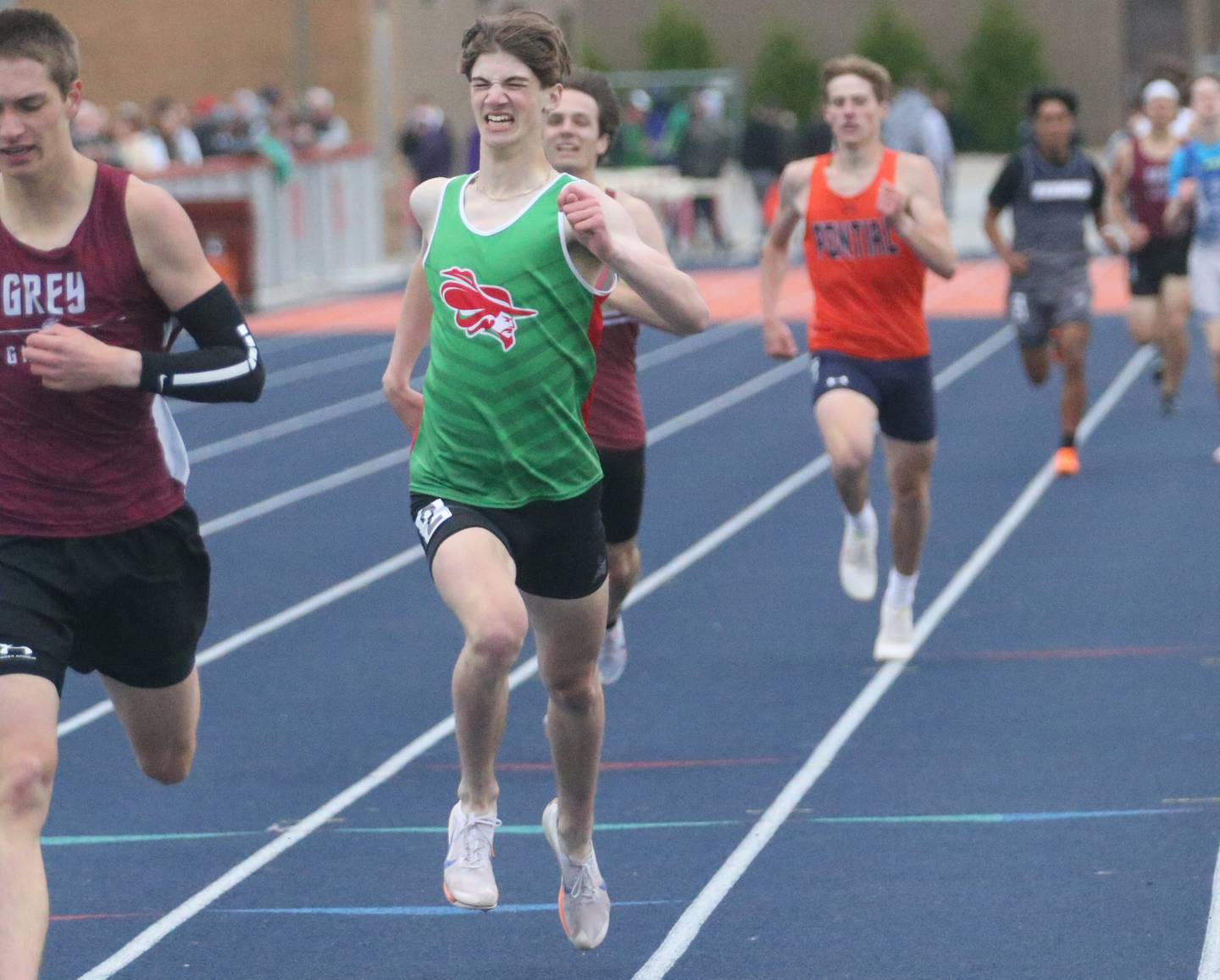 L-P's Griffin Hammers competes in the 800 meter run during the Class 2A Sectional meet on Wednesday, May 21, 2025 at Pontiac High School.