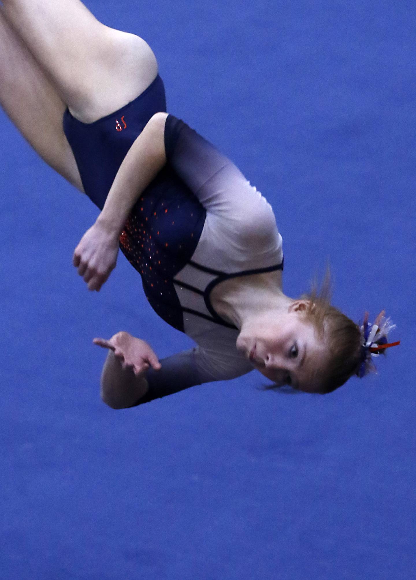 Oswego's Sam Phillip competes on the floor exercise during the IHSA Girls State Gymnastics Meet at Palatine High School on Saturday, Feb. 17, 2024.