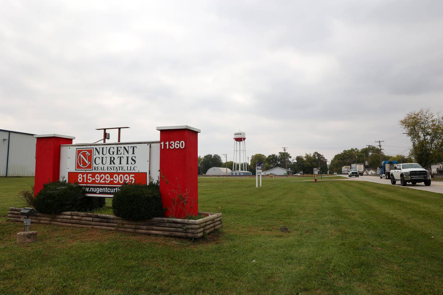 Traffic travels past the former AAF Flanders site along Illinois Route 114 in Momence on Oct. 14, 2025. The business closed in April 2023 and nearly 115 jobs were lost.