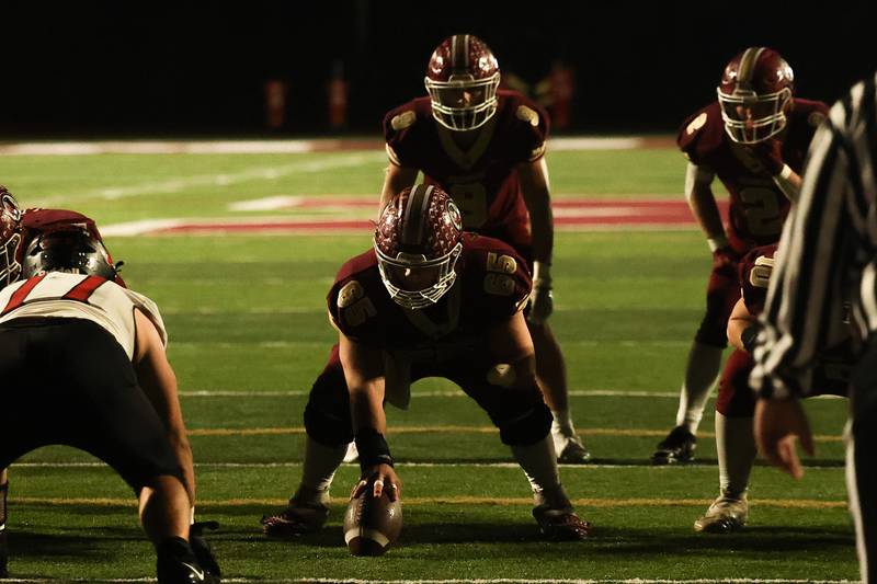 Morris’ Brady Varner lines up under center Dakota Goff against Highland on Saturday, Nov. 9, 2024 in Morris.
