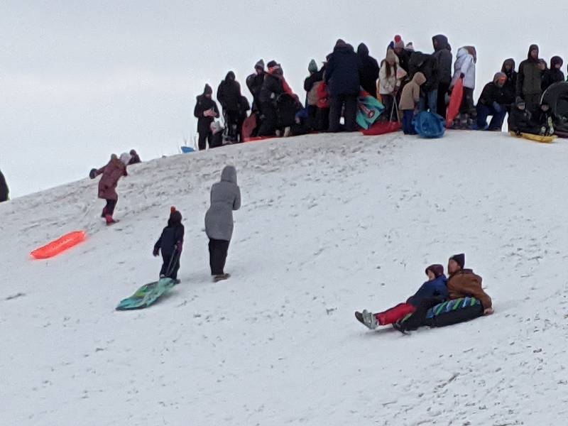 Plenty of people were sledding on the hill at Oswegoland Park District's Prairie Point Community Park on Sunday, Nov. 30, 2025.