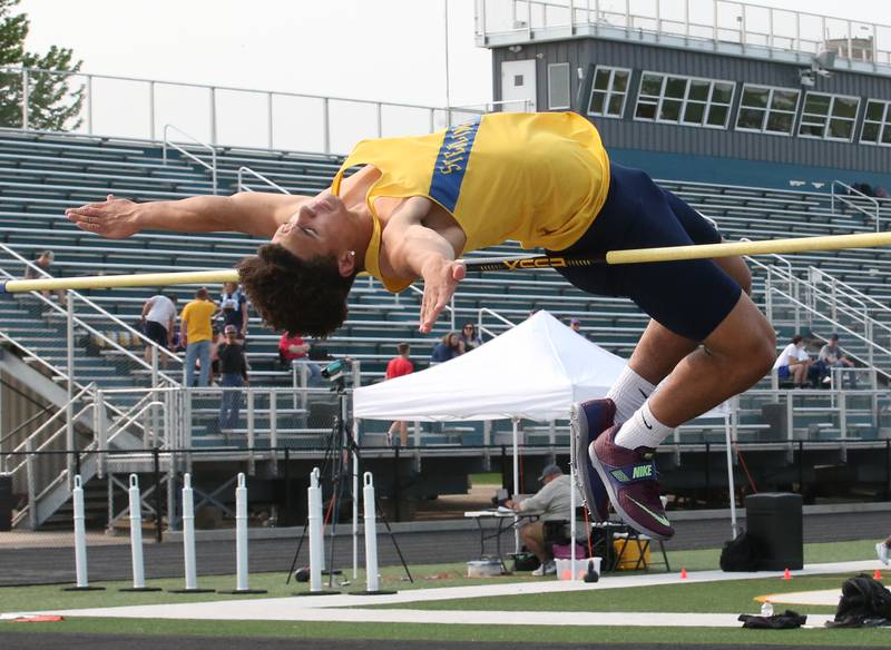 Sterling's Andre Klaver competes in the high jump during the Class 2A track sectional meet on Wednesday, May 17, 2023 at Geneseo High School.