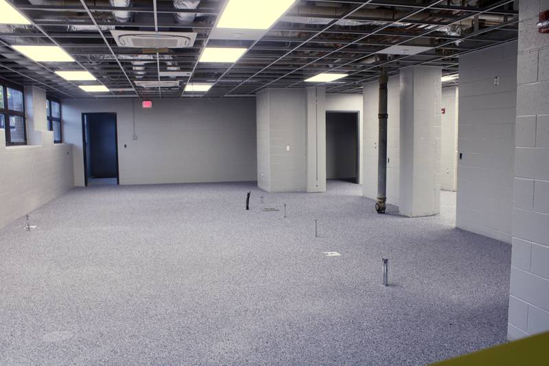 The service portion of the Rock Falls High School kitchen is under construction on Wednesday. One of the code requirements for upgrading the facility was to completely replace the existing equipment. The renovated kitchen will have all new appliances shortly after the start of the new school year.