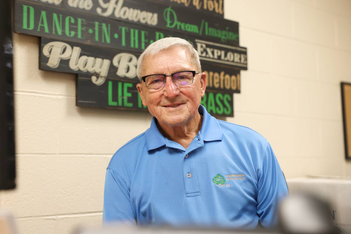 Channahon Park District board member Ron Lehman sits at a desk at the Arrowhead Community Center in Channahon. Friday, May 13, 2022, in Channahon.