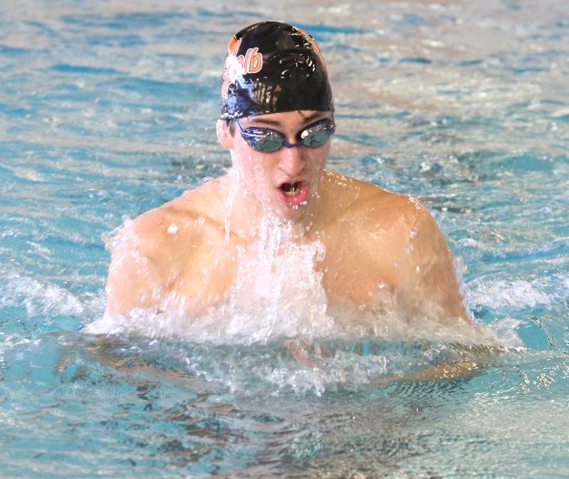 Donny Gramer, a senior, swims the breaststroke during DeKalb-Sycamore co-op boys swimming practice Monday at Huntley Middle School in DeKalb.
