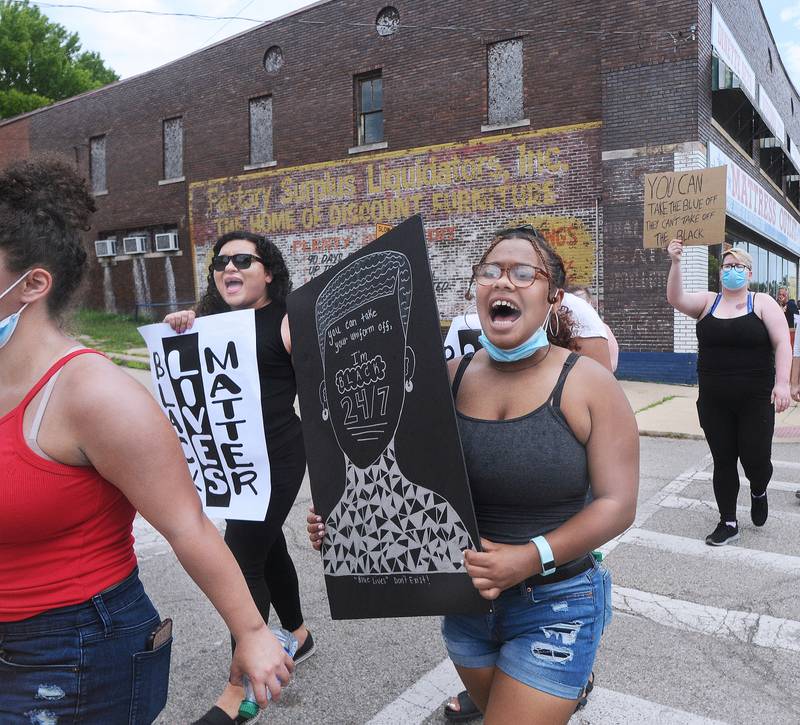 To counter the Blue Lives Matters Rally and Parade, Black Lives Matters participants march through LaSalle Saturday along Rt 6 making their way to the Peru Police Department July 17th 2020. Tom Sistak Photo