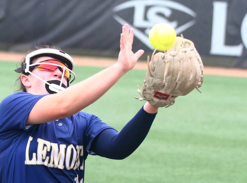 Lemont's Natalie Pacyga catches a ball in foul territory in the Class 3A title game on Saturday, June 11, 2022 at Louisville Slugger Sports Complex in Peoria.