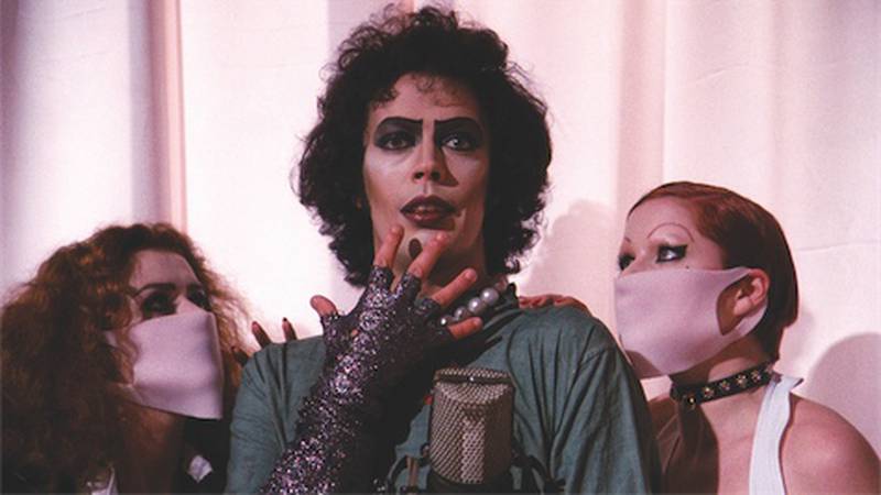 “The Rocky Horror Picture Show,” a musical parody of B-movie, science fiction and horror films of the late 1940s through early 1970s that stars Tim Curry (center), will be shown at Timber Lake Playhouse on Oct. 29, complete with props, live actors and audience participation.