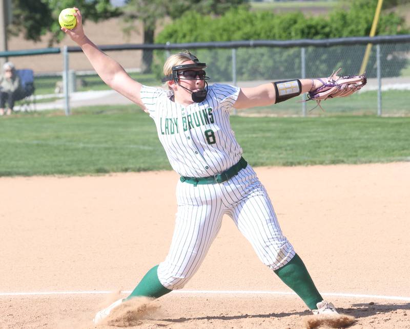 St. Bede pitcher Macy Strauch lets go of a throw to Dwight on Friday, May 15, 2026 at St. Bede Academy.