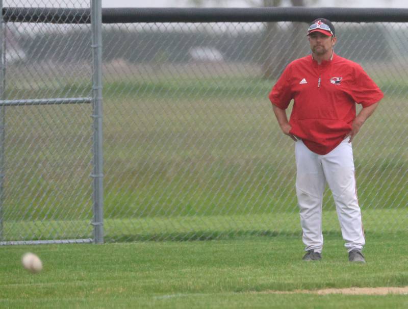 Henry-Senachwine head baseball coach Tod Rowe coaches his team on Tuesday, May 12, 2026 at Woodland High School.
