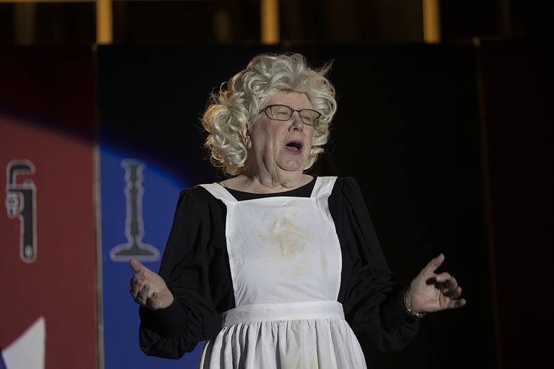 Mardi Huffstutler, plays Mrs. White, one of the suspected murderers in Polo Area Community Theatre’s rendition of Clue. The interactive musical will be performed May 1, 2, and 8 at 7pm and May 3 and 9 at 2pm at the PACT theater  at 117 N. Franklin in Polo.
