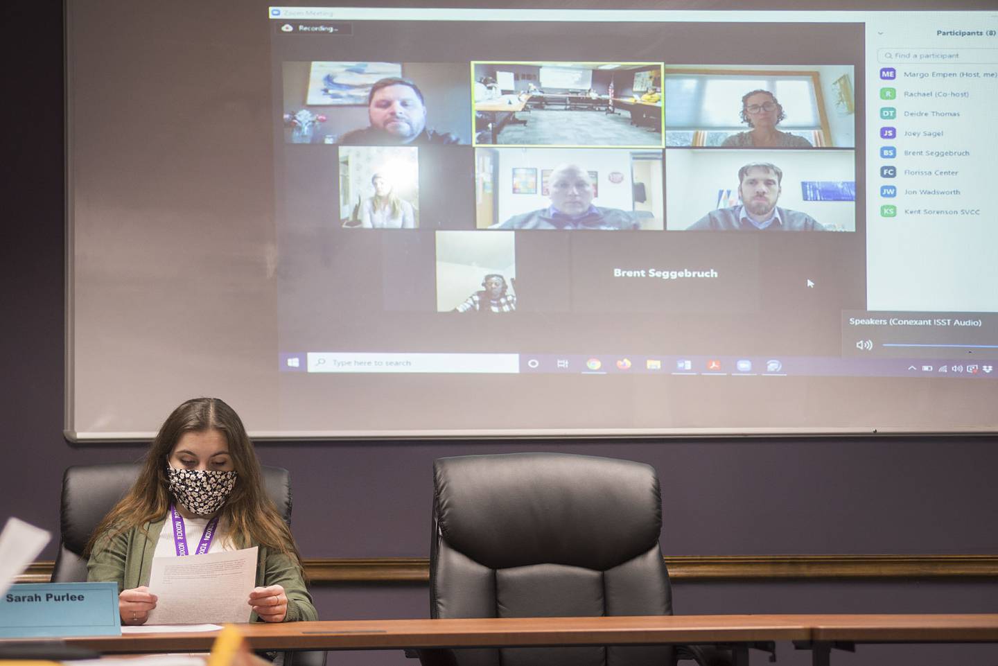 Committee member Sarah Purlee follows along during the meeting Tuesday, Feb. 15, 2022 in Dixon.