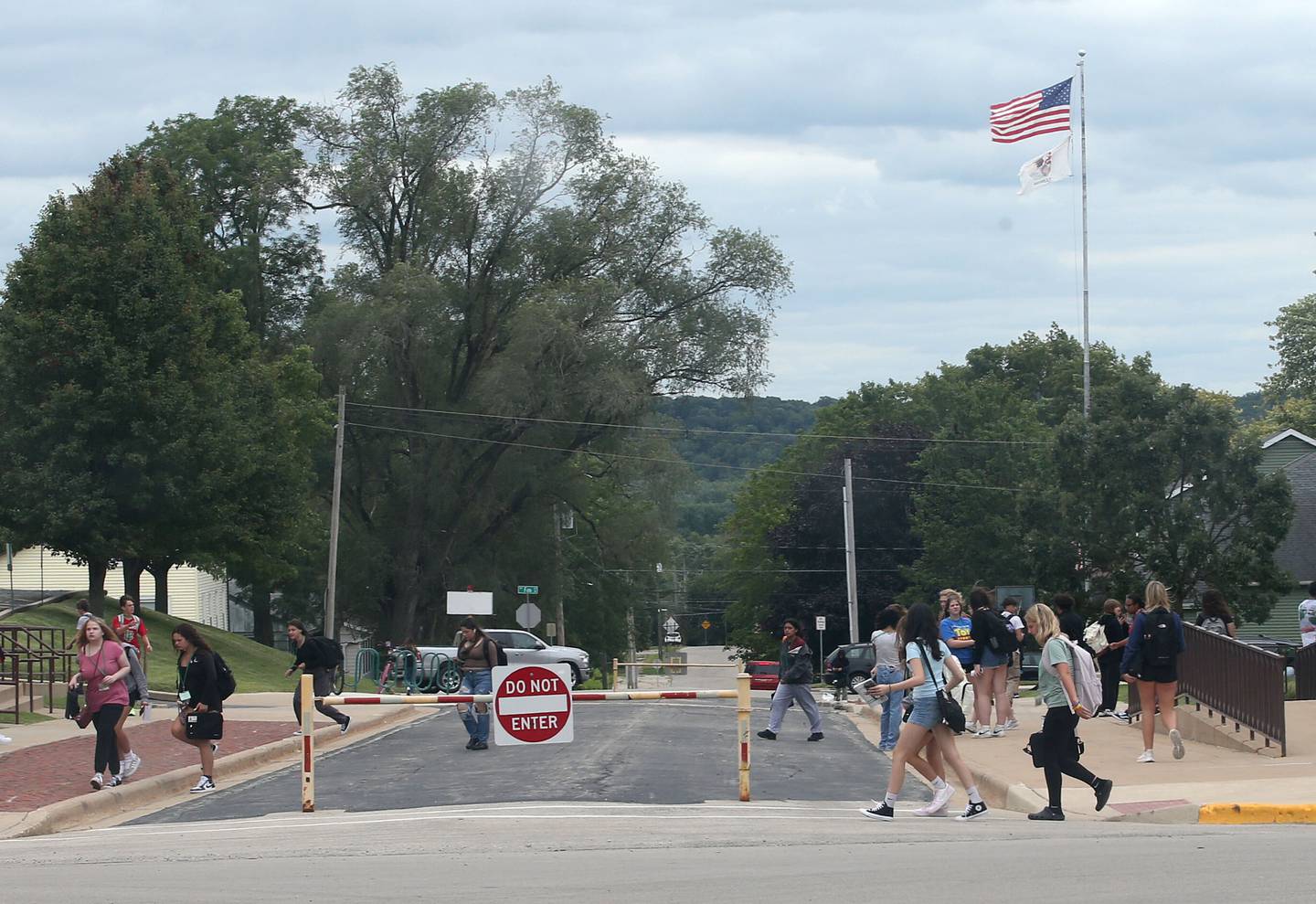 Students exit La Salle-Peru Township High School on Friday, Aug. 9, 2024. Today was the first day of school.