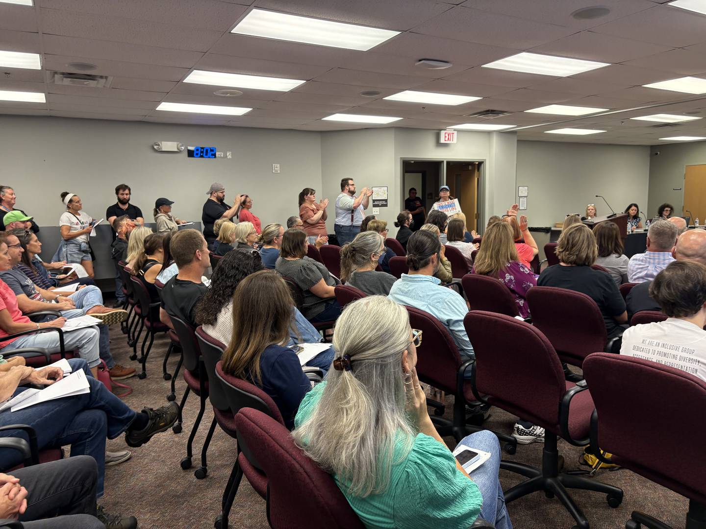 Bonnie Johnson finishes speaking at a Crystal Lake District 47 board meeting Sept. 15, 2025.