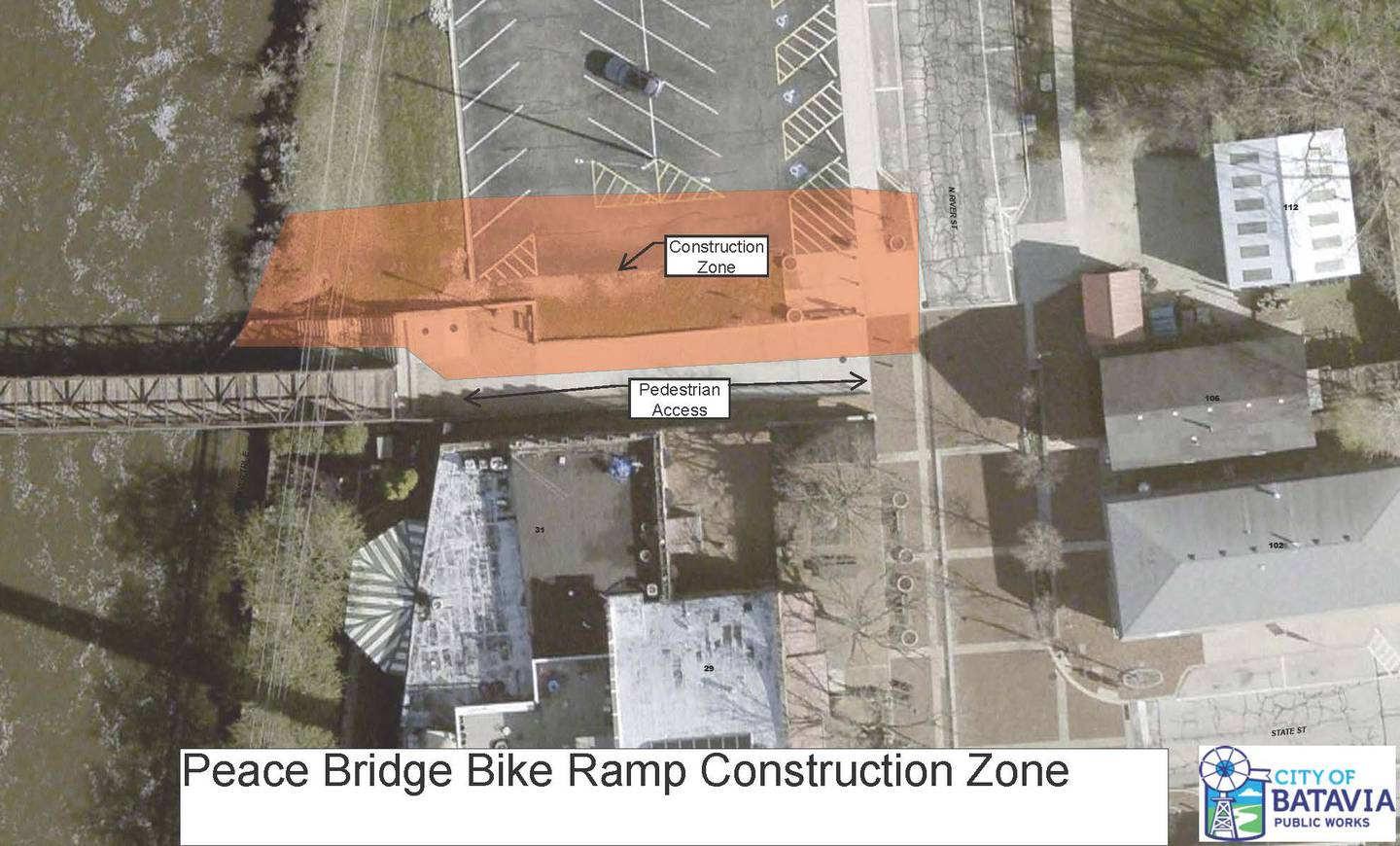Construction map for the Batavia Peace Bridge Ramp project that will be constructed in 2025.