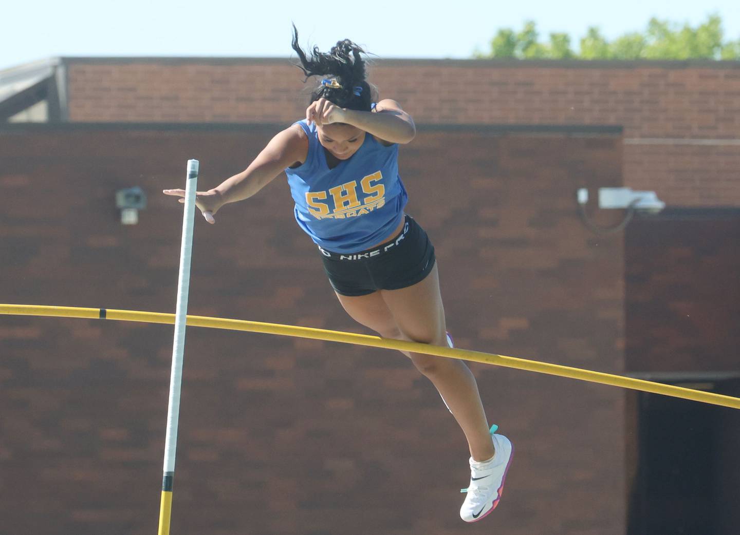Somonauk's Alexis Punsalan competes in the pole vault during the Class 1A Sectional meet on Thursday, May 14, 2026 at Seneca High School.