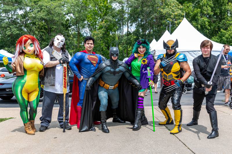A few of the cosplay characters at the Lockport Comicopolis pose for a picture. July 20th, 2024.