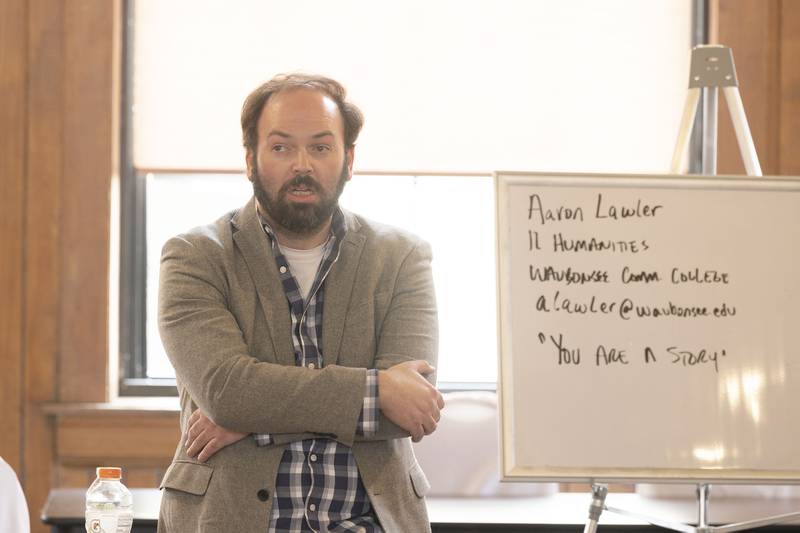 Dr. Aaron Lawler speaks to a group of writers Friday, March 3, 2023 at the Lee County Senior Center.